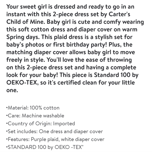 Carter's Child of Mine Baby Girl Dress, 2-Piece Set, 12 months - Picture 13 of 14
